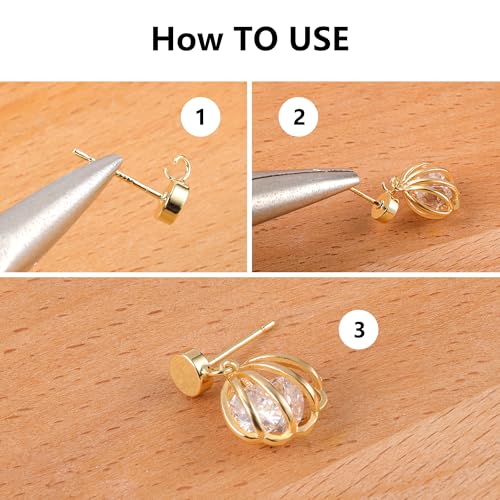 12Pcs Gold Earrings Making Supplies Flat Studs Post with Loop Ear Backs | Hypoallergenic 3/4/5mm Ball/Flat Stud Post Replace Butterfly Ear Backs for Dangle Charm Pendant Earring Jewelry Making Set - color: Flat_Gold