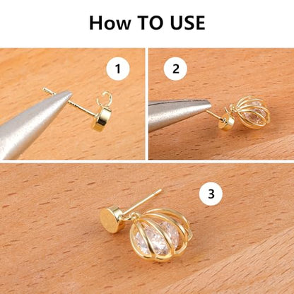 12Pcs Gold Earrings Making Supplies Flat Studs Post with Loop Ear Backs | Hypoallergenic 3/4/5mm Ball/Flat Stud Post Replace Butterfly Ear Backs for Dangle Charm Pendant Earring Jewelry Making Set - color: Flat_Gold