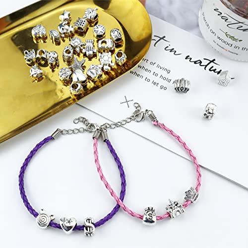 JIALEEY Wholesale Bulk Mix 40 Pcs Tibetan Silver Tone Color Spacer Loose Beads Fit European Charm Bracelet Lot for Jewelry Making Findings DIY