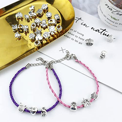 JIALEEY Wholesale Bulk Mix 40 Pcs Tibetan Silver Tone Color Spacer Loose Beads Fit European Charm Bracelet Lot for Jewelry Making Findings DIY