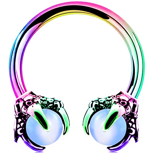 OUFER 316L Surgical Steel Circular Earrings Two White Opals Surrounded by Dragon Claws Cartilage Earing Ear Body Piercing Jewelry Helix Earrings Piercing… - color: Rainbow Opalite