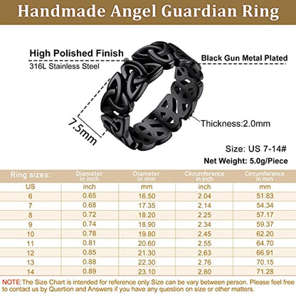 Bestyle Celtic Knot Band Rings for Men Women, Stainless Steel Irish Finger Ring Viking Wedding Bands Jewelry Gift Wedding Promise Gold Silver Black - color: 03.Rhodium Black