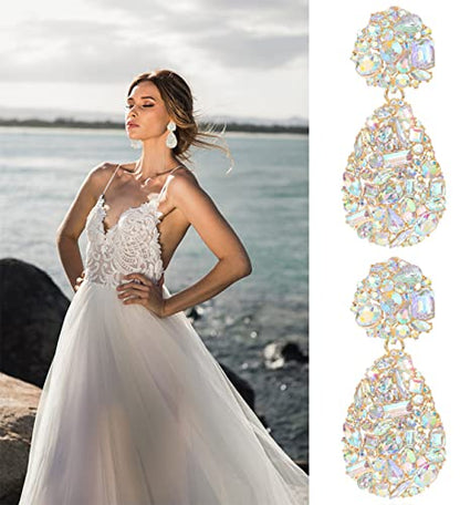 Rhinestone Statement Earrings Teardrop Costume Earrings Cluster Crystal Chandelier Drop Dangle Earrings for Women - color: AB