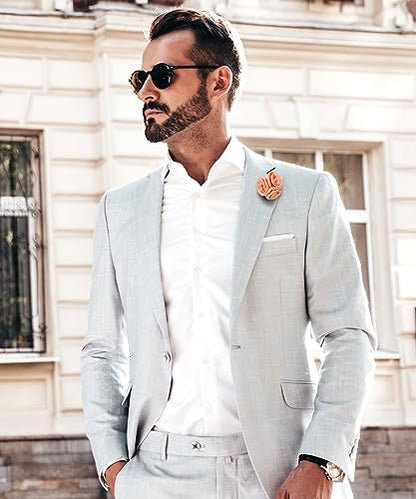 Premium Trio Cluster Flower Lapel Pin - Formal Boutonniere for Men, Flower Brooch Pin - color: Peach