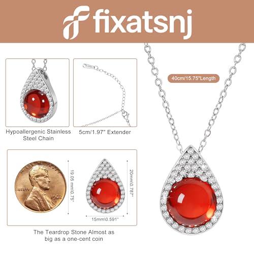 Women Trendy Faux Crystal Pendant Necklace 18K Gold/Silver Plated | CZ Halo Teardrop Drop Pendant Necklace Lightweight Fashion Jewelry Set Stackable For Wedding Daily Wear - color: Red