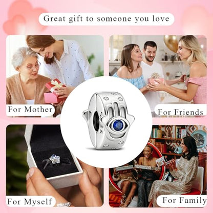 KEQ Clip Spacer Charm for Bracelet 925 Silver Pave Cubic Zirconia Clip Lock Stopper Bead Spacer For Women Bracelets Stopper Birthday Gifts European Openable Beads 2pcs - color: Hamas Hand