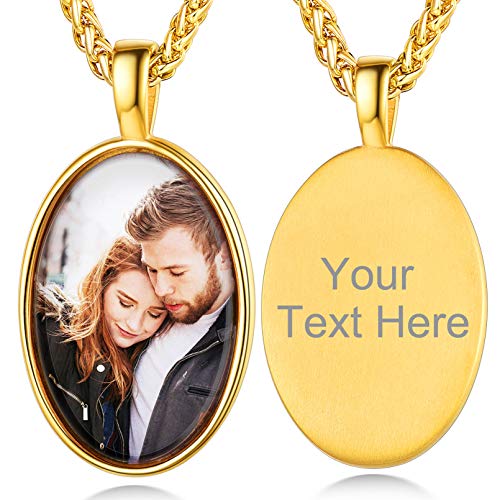 Custom4U Personalized Photo Necklace - Custom Heart/Oval/Round Charm Necklaces with Picture + Chain Adjustable - Stainless Steel/Acrylic Pendant Memorial Jewelry Christmas Gifts for Women - color: D-Gold Color