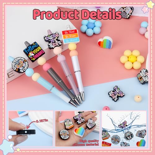 12pcs Inspirational Silicone Focal Beads for Pens | Focal Beads for Keychain Making,Pens,Bracelet,Necklace Crafts,Bulk Silicone Beads for DIY（Inspirational Style） - color: Inspirational Style