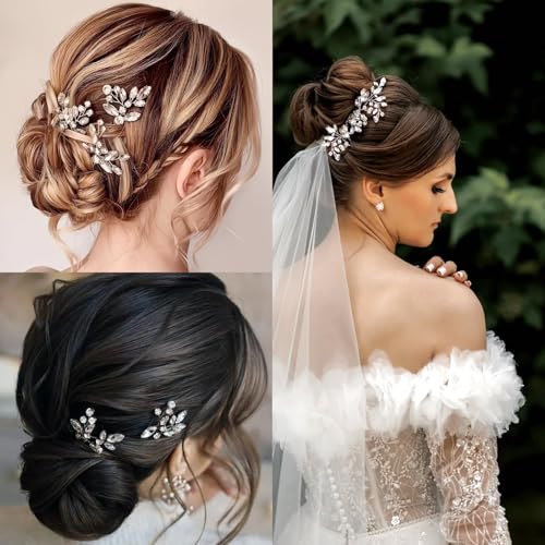 10 pcs Wedding Hair Accessories Bridal Hair Pins Silver Rhinestone with Pearls Hair Pieces for Brides Women Girls (Silver A) - color: Silver A