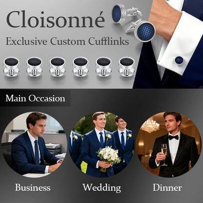 Cuff Links Mens Blue, Cuff Links Mens and Tuxedo Studs Set, Cufflinks for Men Gold Gift Box, Men's Jewelry or Accessories Cufflinks for Suit Shirt Bussiness Wedding Anniversary (Silver)