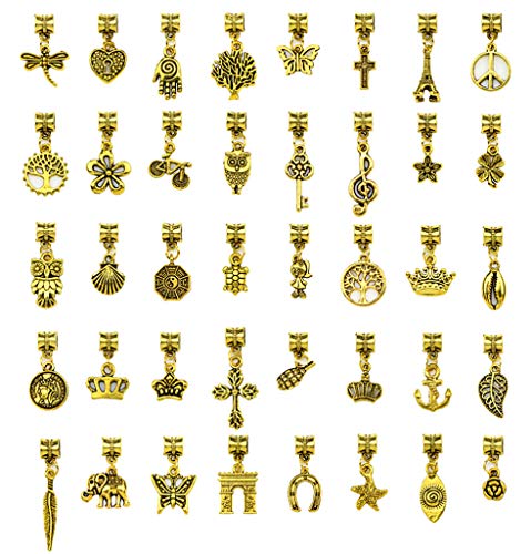 Alloy Dangle Spacer Beads Bails Connector with Multistyle Pendant Charm Dangler for DIY Bracelet Necklace Jewelry Making Accessaries(40pcs) (Golden) - color: Golden