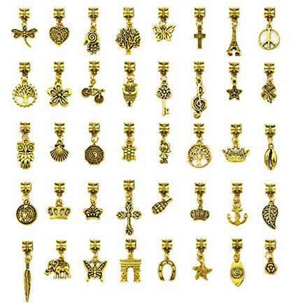 Alloy Dangle Spacer Beads Bails Connector with Multistyle Pendant Charm Dangler for DIY Bracelet Necklace Jewelry Making Accessaries(40pcs) (Golden) - color: Golden