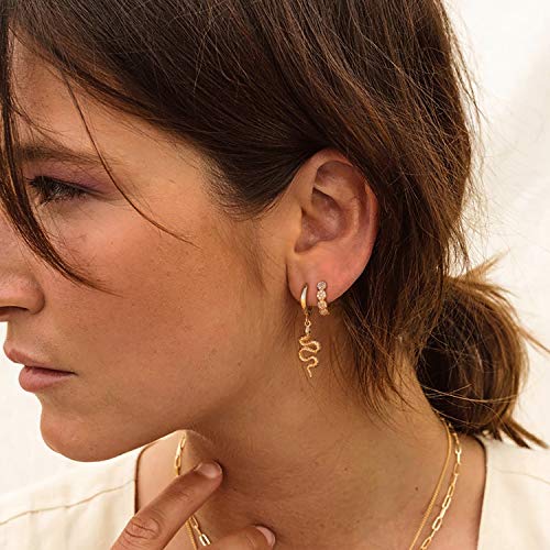 Women Gold Earrings Huggie Hoop Cubic Zirconia 14K Gold Plated Small Simple Hypoallergenic Everyday Jewelry - style: Flower