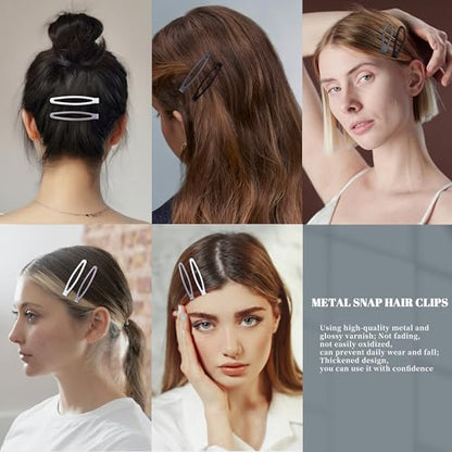 16 PCS Snap Hair Clips Metal Barrettes for Women Non Slip Barrettes for Thick and Thin Fine Hair,Matte Black Gray White,2.36 x 0.43 Inches. - color: Matte Black Gray White