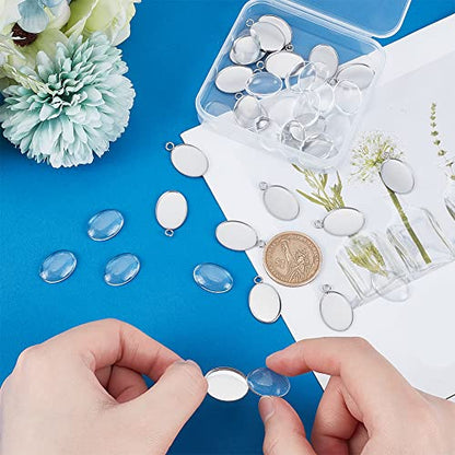 PH PandaHall 40pcs Bezel Pendant Tray Blanks - 20pcs Small Oval Photo Charms 18x13mm with 20pcs Glass Cabochons Dome for Bouquet Bridal Wedding Brides Graduation Charm Jewelry Making - color: Oval - 20 Sets