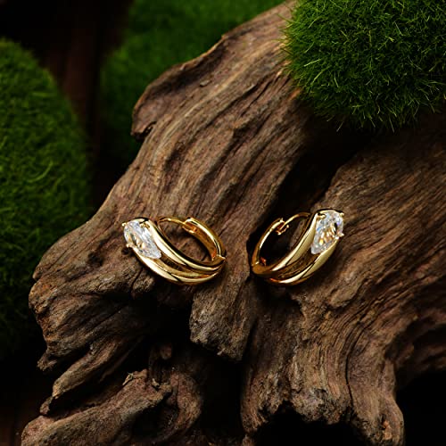 Cubic Zirconia Huggie Earrings 14k Gold Plated Tiny Earrings Small Huggie Hoop Earrings Simple Lightweight Hoops Gift for Women - color: Drops water