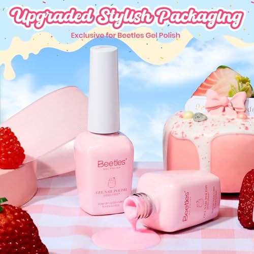 Beetles Pink Gel Polish, Strawberry Milk, Light Pink Gel Nail Polish | Color-Matched Bottle Design, Soak Off UV LED, Long-Lasting Nails Art for Home DIY & Holiday - color: B - Creme Pink | Taste of Spring Strawberry Milk