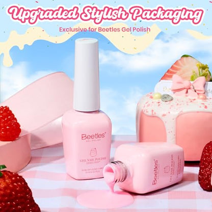 Beetles Pink Gel Polish, Strawberry Milk, Light Pink Gel Nail Polish | Color-Matched Bottle Design, Soak Off UV LED, Long-Lasting Nails Art for Home DIY & Holiday - color: B - Creme Pink | Taste of Spring Strawberry Milk
