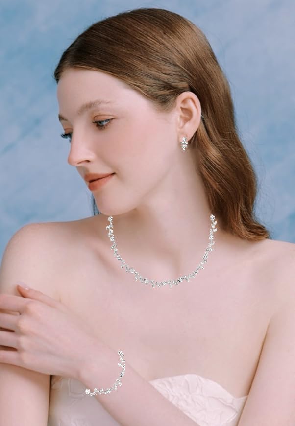 Austrian Crystal Rhinestone Choker Necklace Elegant Flower Leaf Chain Necklace Jewelry for Party Prom Costume Accessories for Women - color: White-Platinum Plated