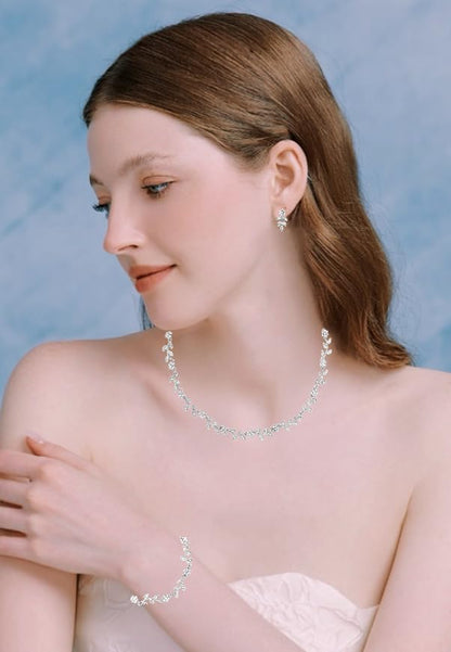 Austrian Crystal Rhinestone Choker Necklace Elegant Flower Leaf Chain Necklace Jewelry for Party Prom Costume Accessories for Women - color: White-Platinum Plated