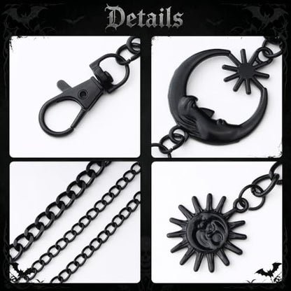 3 Layered Metal Waist Chain Belt for Women Moon & Sun Belly Belt Body Chain Jewelry for Dress Jeans - color: 03 Black