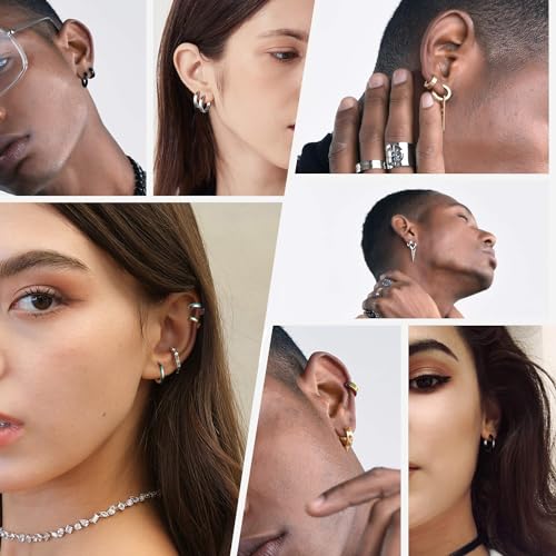 SIISPRI Stainless Steel Mens Womens Clip On Earrings Hoop Huggie Non-Piercing - color: 4-Color Set