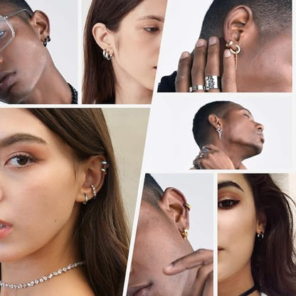 SIISPRI Stainless Steel Mens Womens Clip On Earrings Hoop Huggie Non-Piercing - color: 4-Color Set