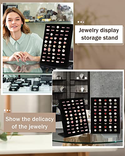 4 Pcs Velvet Ring Display 50 Slots L-Shaped Ring Display Stand Tray Holder for Selling Earring Jewelry - color: Black
