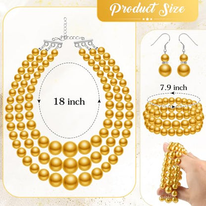 Haysandy Pearl Jewelry Set for Women 20s Jewelry Gift | Retro Layered Necklace Bracelet Earring, Costume Accessories for Derby Wedding Prom Party, Dress Matching Occasions - color: Gold