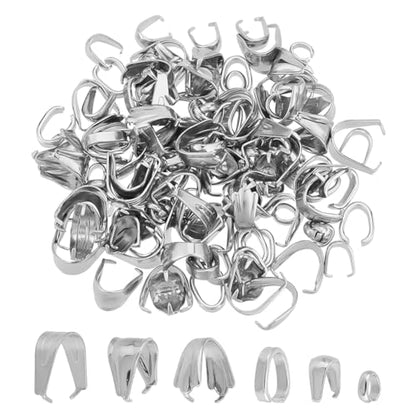UNICRAFTALE 120Pcs 6 Styles Stainless Steel Pinch Clips Clasp Bail Snap On Bails Hook Pendant Clip Clasp Metal Connector Clasps Pendant Clasps for Neckalce Jewelry DIY Craft Making - color: Stainless Steel Color