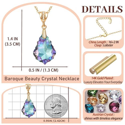 EVEVIC Teardrop Austrian Crystal Charm Pendant Necklace for Women | 14K Gold Plated,Adjustable Chain Fit,Elegant Teardrop Crystal,Gift Box Included,Perfect for Daily Wear and Special Events - color: Vitrail Light