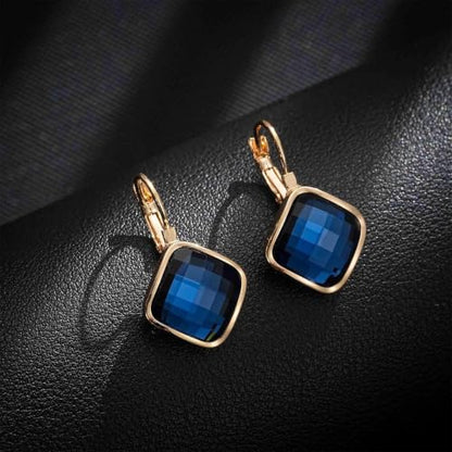 Austrian Crystal Square Leverback Drop Earrings for Women | Classic Square-Cut Crystal,14K Gold-Plated,Leverback for Easy Secure Wear,Gift Box Included,For Day and Evening Events - color: Dark Blue