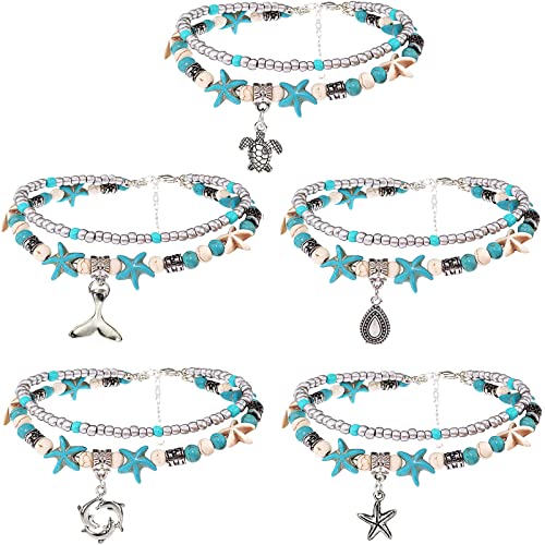 Suyi 5pcs Ankle Bracelets for Women Layered Beach Adjustable Anklets Boho Chain Anklet Foot Jewelry - color: 5pcs Set 5