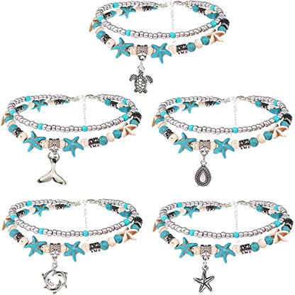 Suyi 5pcs Ankle Bracelets for Women Layered Beach Adjustable Anklets Boho Chain Anklet Foot Jewelry - color: 5pcs Set 5