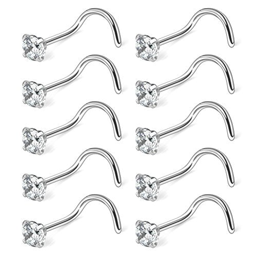 10-30PCS 18G Surgical Steel Mix Color Diamond CZ Nose Stud Rings Screw Piercing Jewelry 1.5mm 2mm 2.5mm 3mm - style: 10PCS - 3mm Clear CZ
