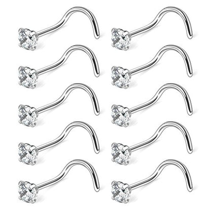 10-30PCS 18G Surgical Steel Mix Color Diamond CZ Nose Stud Rings Screw Piercing Jewelry 1.5mm 2mm 2.5mm 3mm - style: 10PCS - 3mm Clear CZ