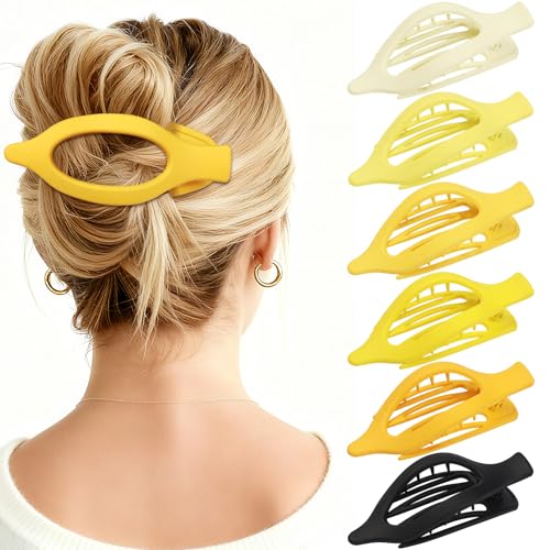 Flat Hair Clips for Women - 6 PCS French Flat Claw Clips Medium Hair Clips for Girls Large Hair Claw Clips for Thick or Thin Hair Strong Hold No Slip Hair Accessories for women (Yellow) - color: Yellow