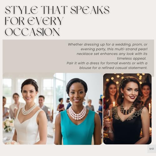 Fashion 21 Women's Faux Pearl Three Multi-Strand Statement Necklace and Earrings Set - color: Lavender Mix