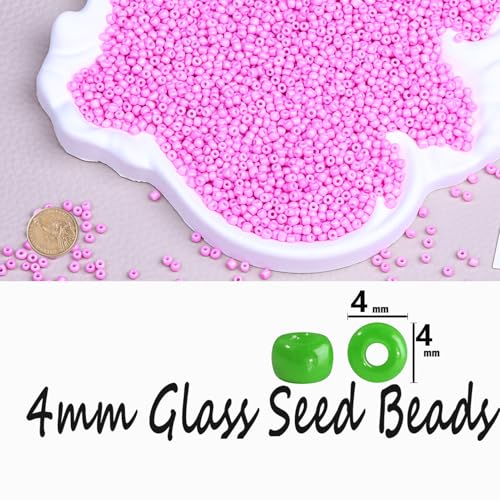 Legefo 4mm Glass Seed Beads Bulk, Pink 6/0 Small Mini Pony Seed Beads, Tiny Round Craft Bead for Bracelet Necklace Wrist Jewelry Making Beading Weaving DIY Crafts Supplies, 1000pcs - color: Pink