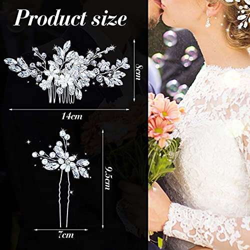 5 Pieces Wedding Hair Comb Bridal Pins Crystal Pearl Wedding Hair Accessories Rhinestone Flower Piece for Bride Bridesmaids Women(Silver) - color: Silver