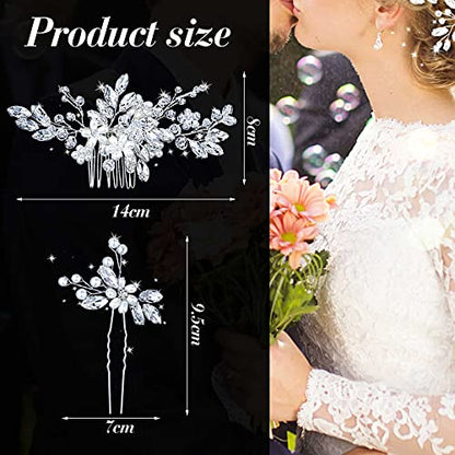 5 Pieces Wedding Hair Comb Bridal Pins Crystal Pearl Wedding Hair Accessories Rhinestone Flower Piece for Bride Bridesmaids Women(Silver) - color: Silver