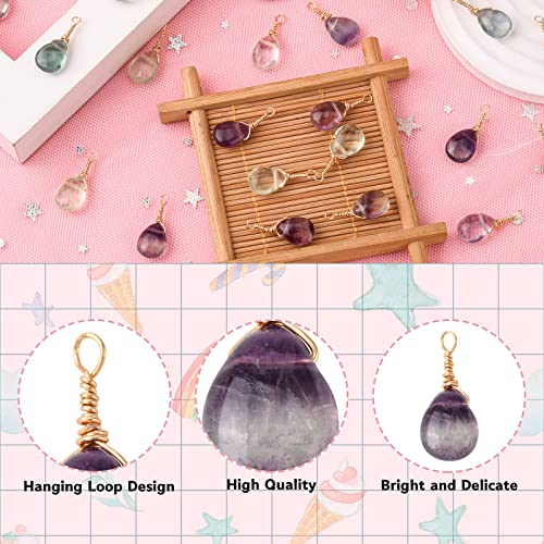 DanLingJewelry 25pcs Natural Fluorite Pendants Teardrop Stone Pendants Reiki Healing Chakra Gemstone Rock Charms for Jewelry Crafting - color: 25pcs - Teardrop Ⅳ