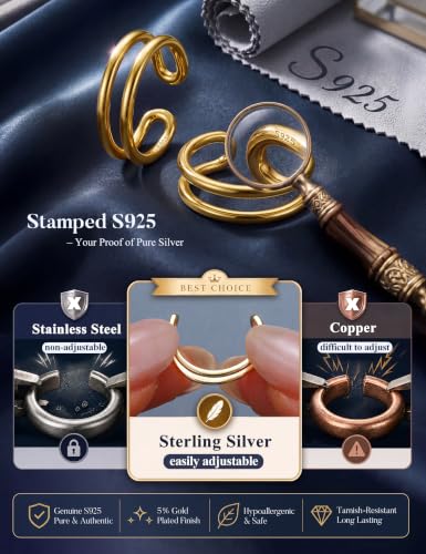 Subiceto 925 Sterling Silver Ear Cuffs Non Piercing - Adjustable Hypoallergenic 14K Gold Plated Clip On Earrings for Women Cubic Zirconia Silver Ear Cuff Helix Cartilage Fake Piercing - color: 02 Double Gold Tone