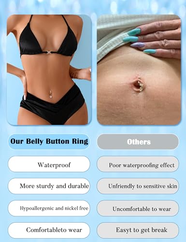 JOERICA 6 Pcs 14G Clicker Belly Button Ring for Women 316L Surgical Steel Butterfly Snake Evil Eye Heart CZ Opal Dangle Belly Button Rings Simple Reverse Navel Rings Body Belly Piercing Jewelry - color: Gold Tone A