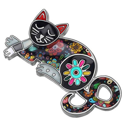 NEWEI Cat Brooch Pins for Women Girls Jacket Bag Charms Cat Pins Jewelry Gifts - color: Ebony Black
