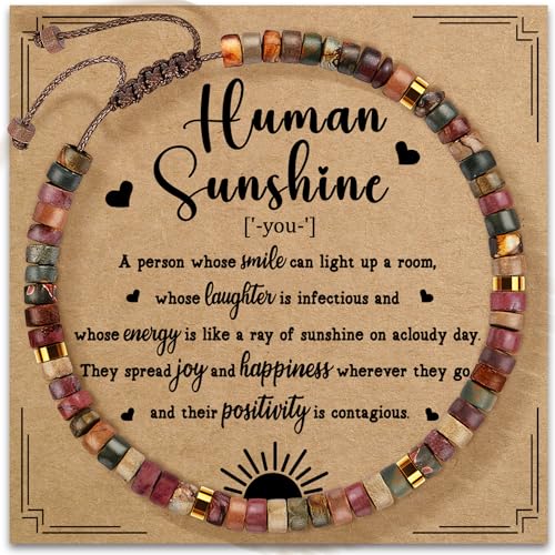 Inspirational Bracelet Gifts for Women, Natural Stone Beaded Bracelets | Thinking of You Get Well Soon Encouragement Healing Bracelets Christmas Day Birthday Gifts for Women Friends Sister - color: A-O JASPER STONE-SUNSHINE