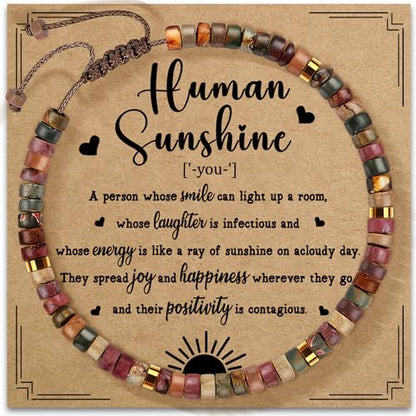 Inspirational Bracelet Gifts for Women, Natural Stone Beaded Bracelets | Thinking of You Get Well Soon Encouragement Healing Bracelets Christmas Day Birthday Gifts for Women Friends Sister - color: A-O JASPER STONE-SUNSHINE