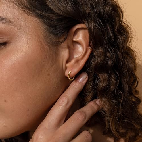 14K Gold Hoop Earrings, Huggie Hoop Earrings for Women, Hypoallergenic Lightweight Small Hoop Earring for Womens 14mm/16mm/18mm - color: 14mm