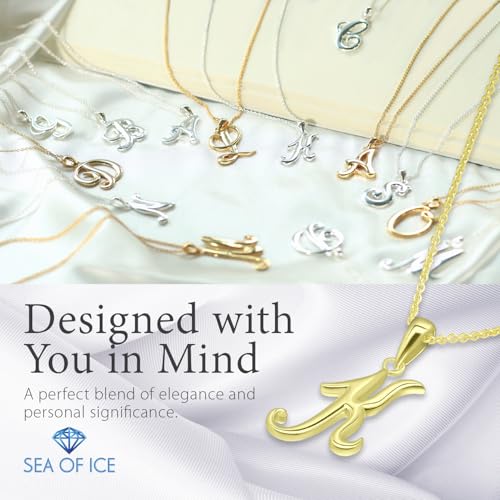 SEA OF ICE Letter Initial Necklace, Alphabet Letter Pendant Necklace, Sterling Silver, Gold, Rose Gold Necklace for Women, Elegant Initial Necklaces, Personalized Custom Women's Necklaces - color: Yellow Gold - K