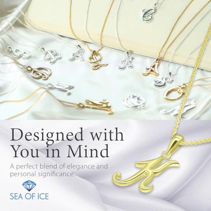 SEA OF ICE Letter Initial Necklace, Alphabet Letter Pendant Necklace, Sterling Silver, Gold, Rose Gold Necklace for Women, Elegant Initial Necklaces, Personalized Custom Women's Necklaces - color: Yellow Gold - K